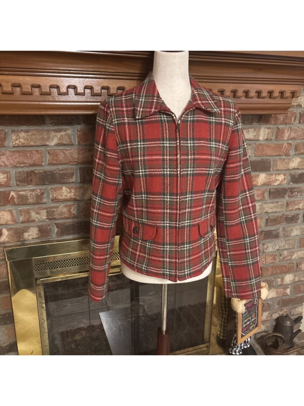 Harris/Wallace Red Plaid 100% Wool Blazer Jacket Size Medium Vintage